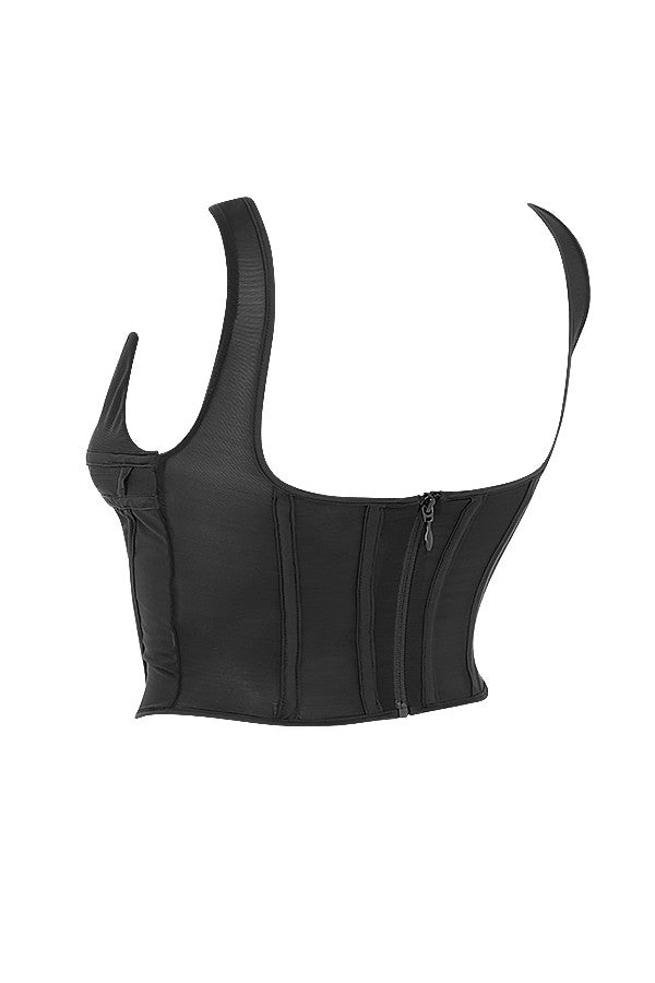 Svart korsetttopp i mesh