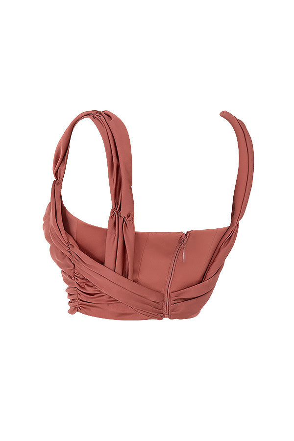 Rose satin draperad korsett med draperad halsringning