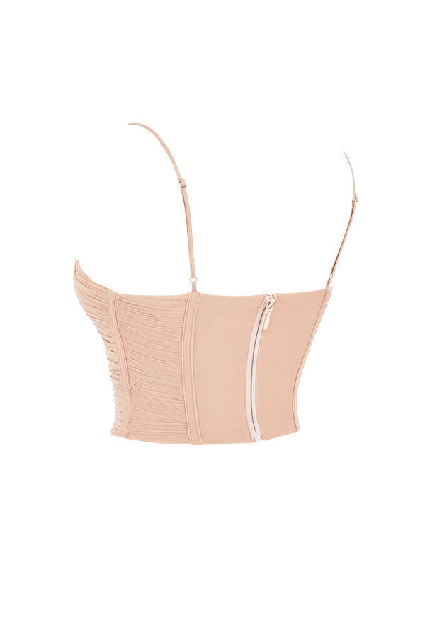 Draperad korsett i beige mesh