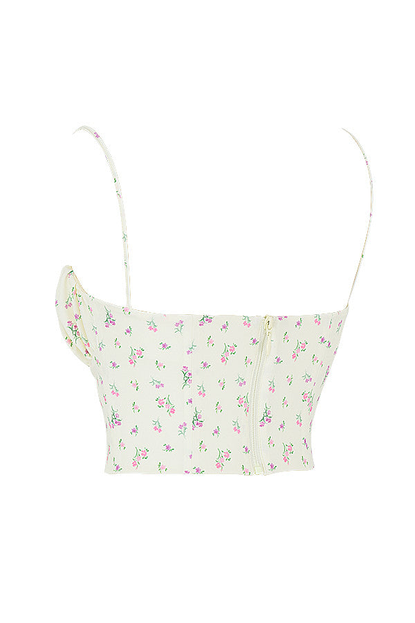 Citronfärgad blommig bustier topp med veck