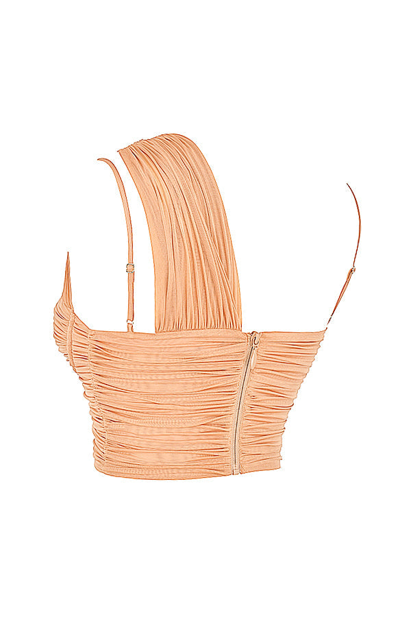 Beige veckad meshkorsett