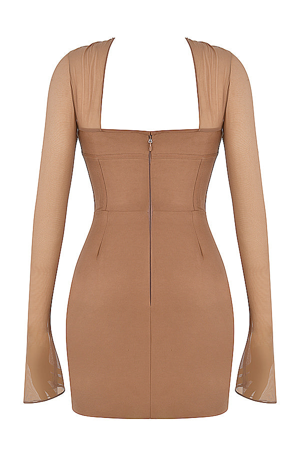 Mocka miniklänning med strukturerad korsett