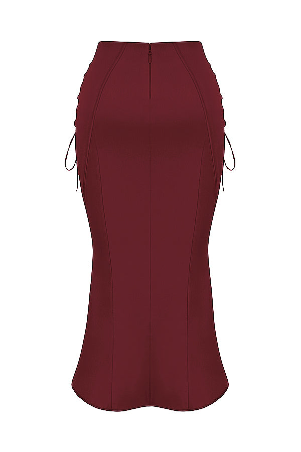 Satinkorsett med midikjol med snörning