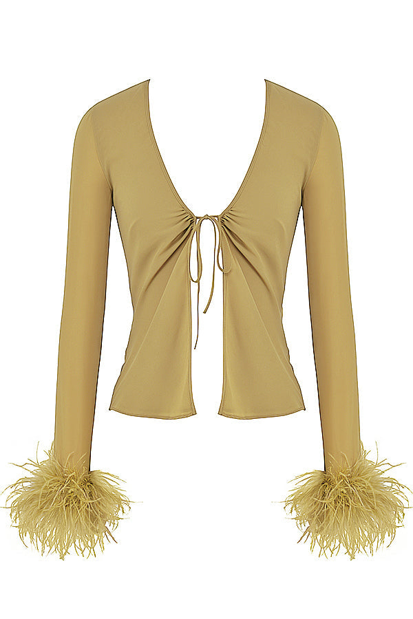 Toppen avslutad med olivgrönt