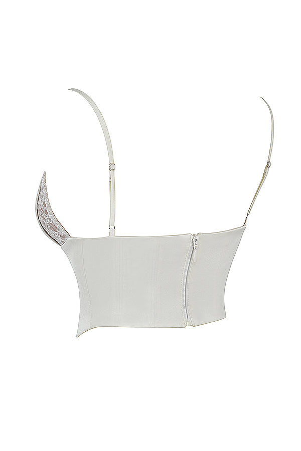 Vit elfenbenskorsett gjord av satin och spets