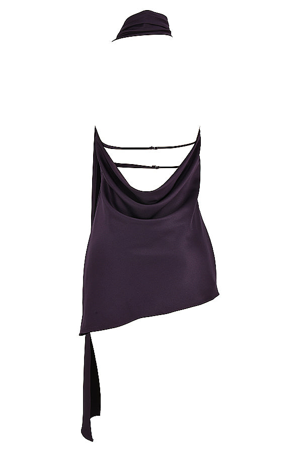 Asymmetrisk klänning med omlott halsringning