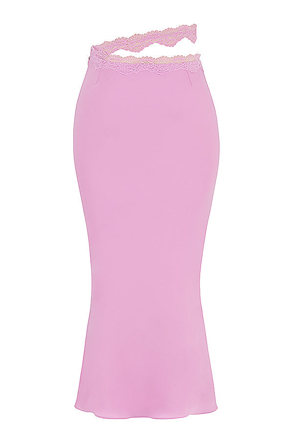 Rosa luftig cropped topp med maxikjol med spetskant