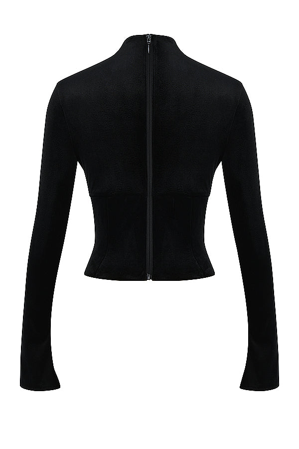 Svart sammetskorsett med beskurna byxor