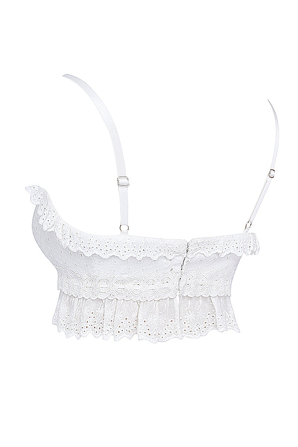Vit broderie anglais bralette topp med byxor
