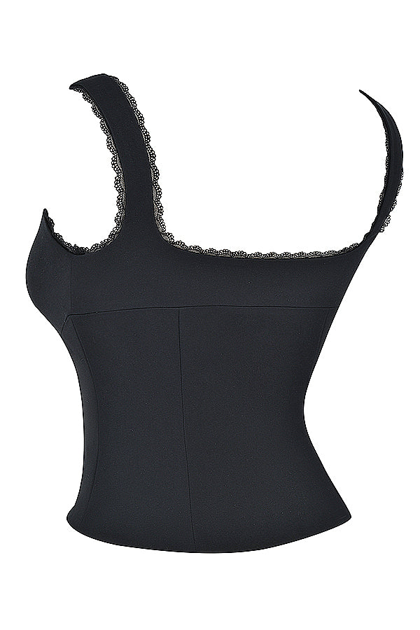 Topp med svart spetskant