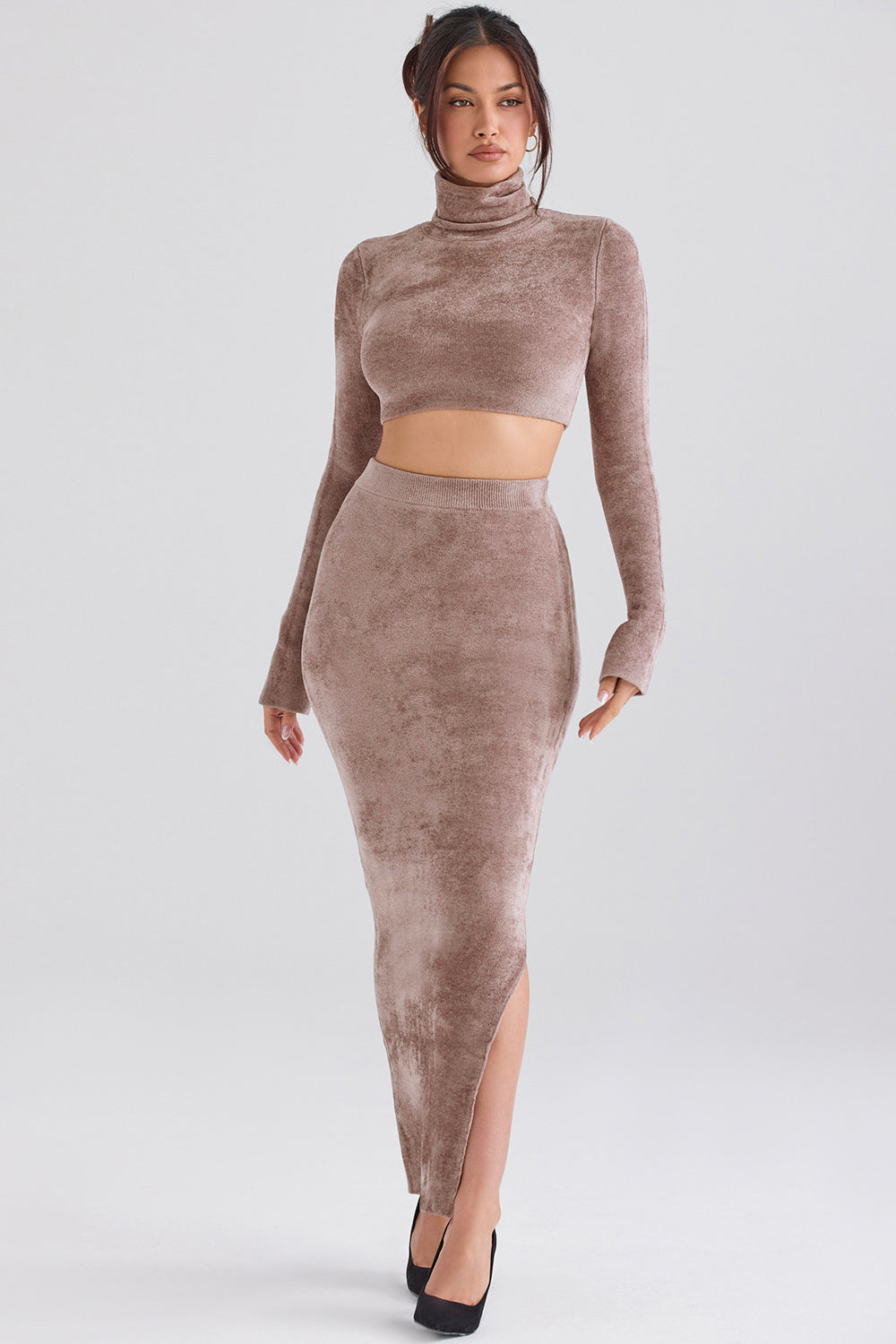 Chenille crop top med maxikjol