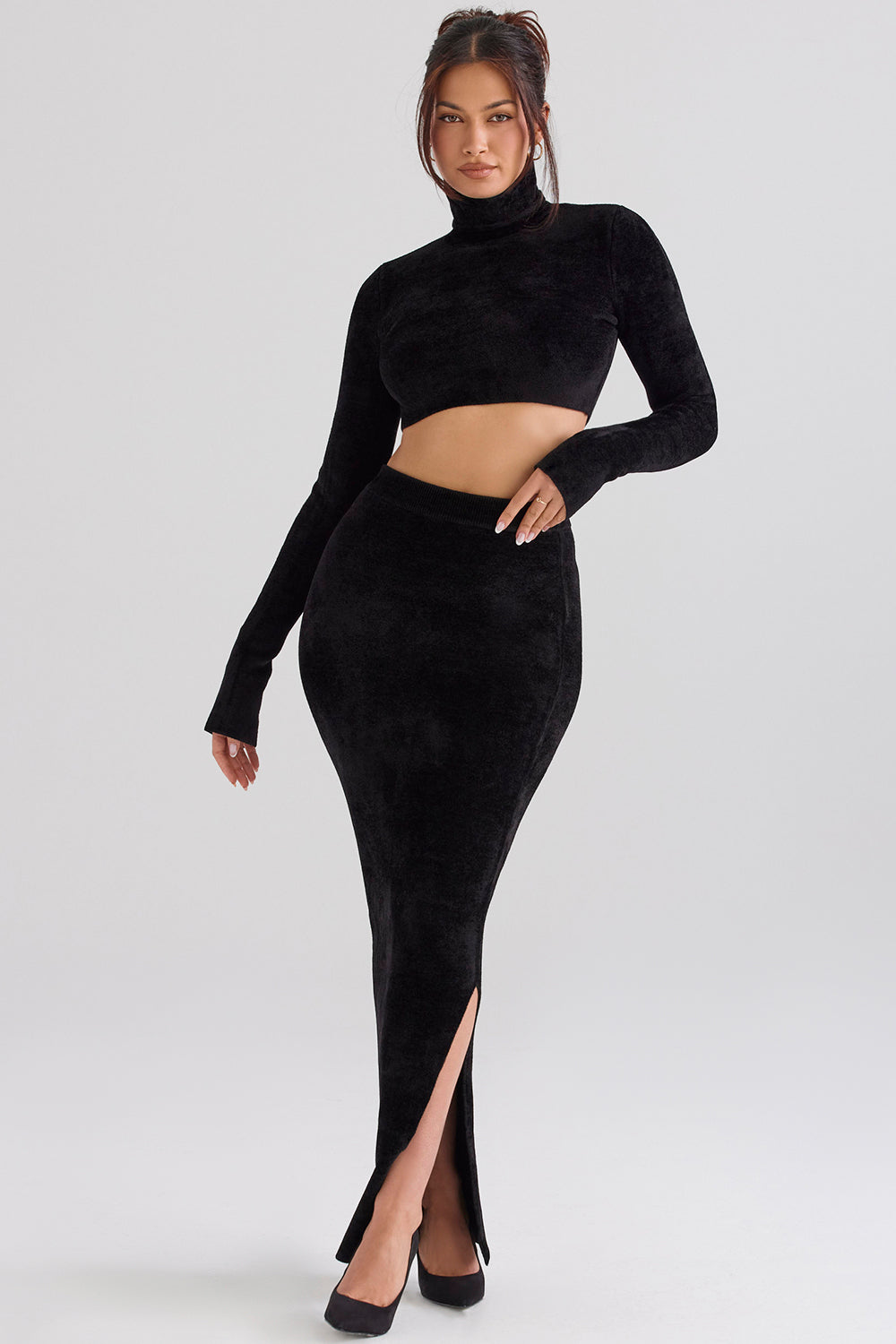 Chenille crop top med maxikjol