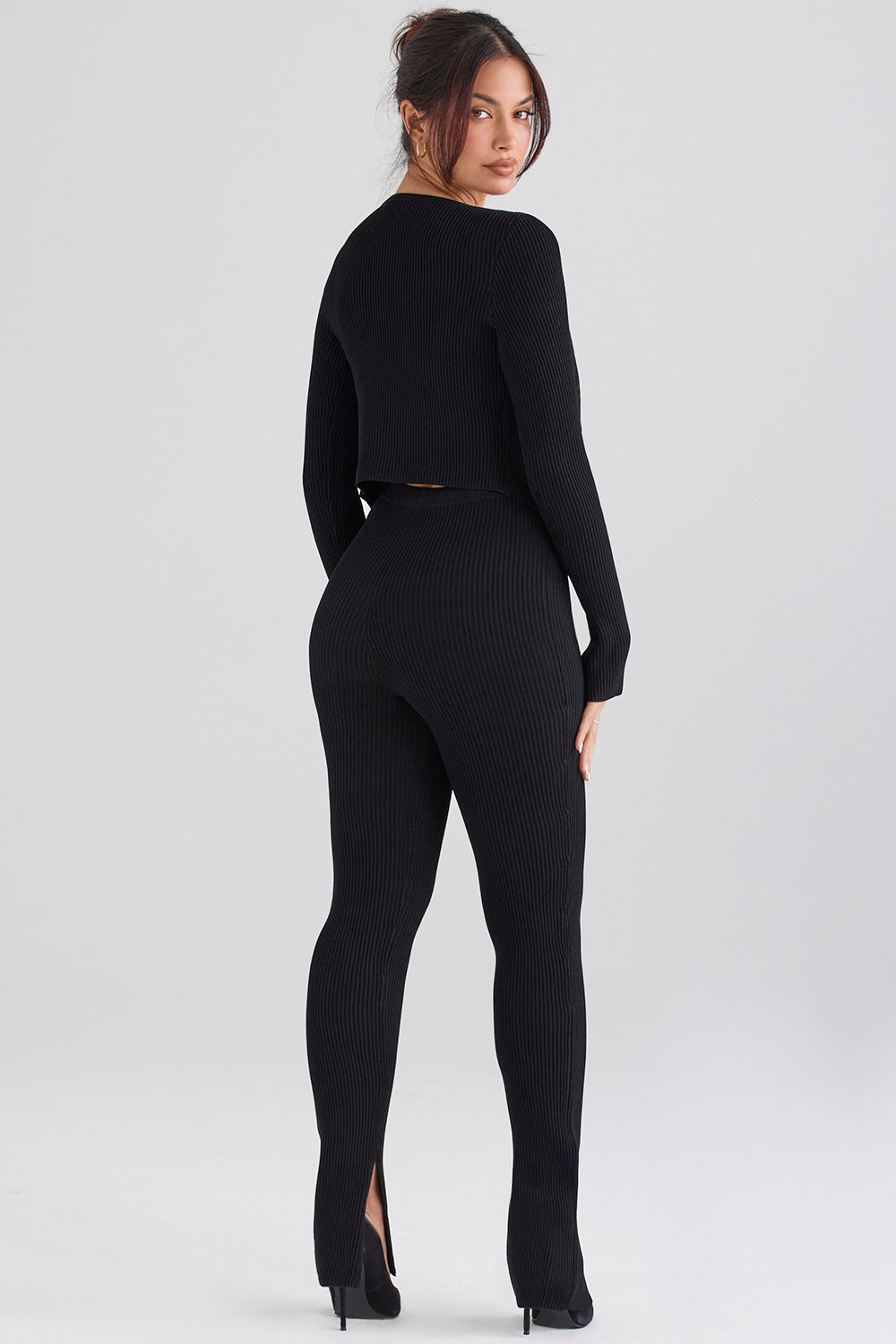 Ribbstickad cardigan med leggings
