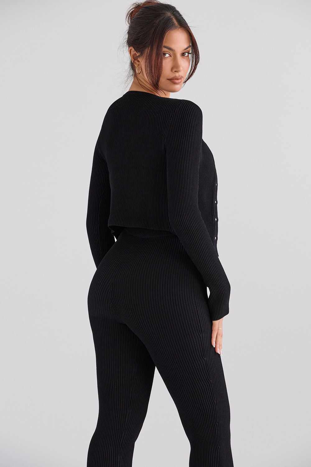 Ribbstickad cardigan med leggings