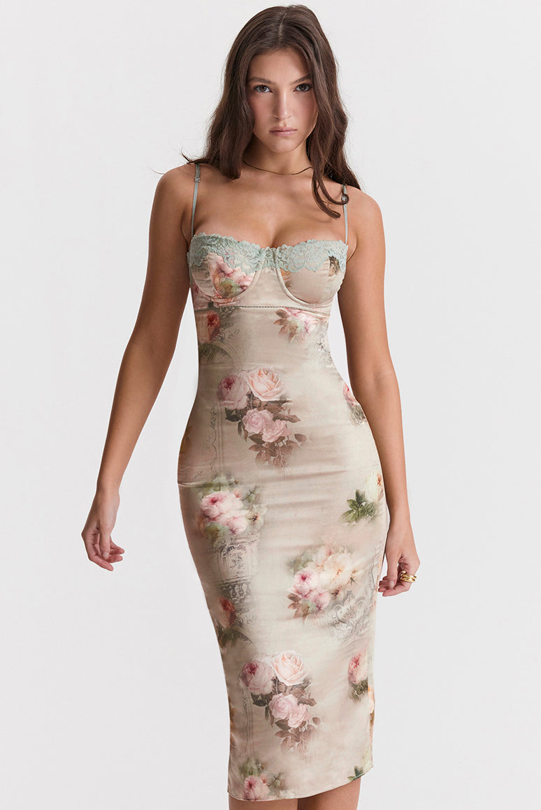Vintage midiklänning med blommor