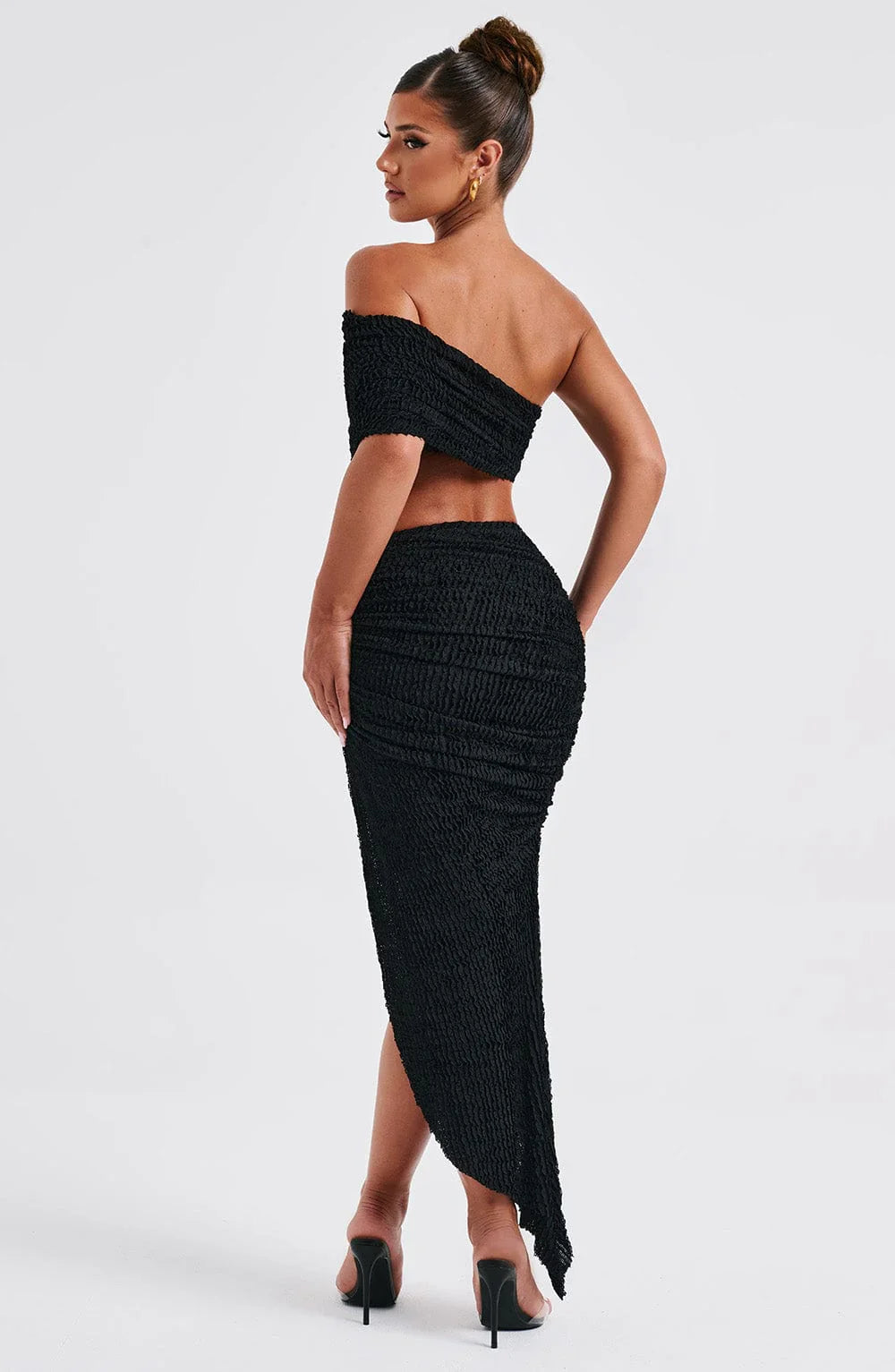 Texturerad off-shoulder topp med kjol
