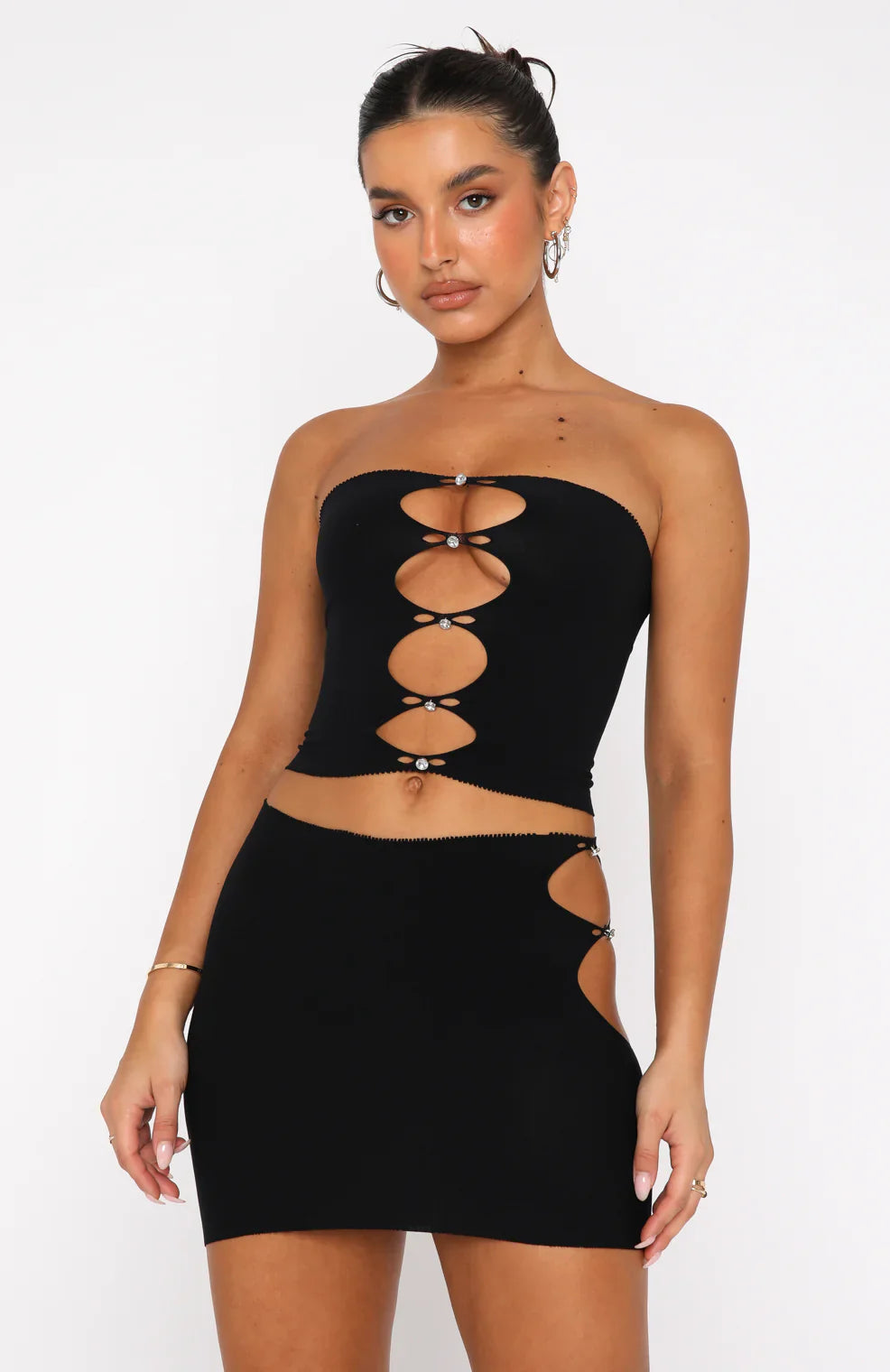 Axelbandslšs bandeau halsringning Crop Top i svart
