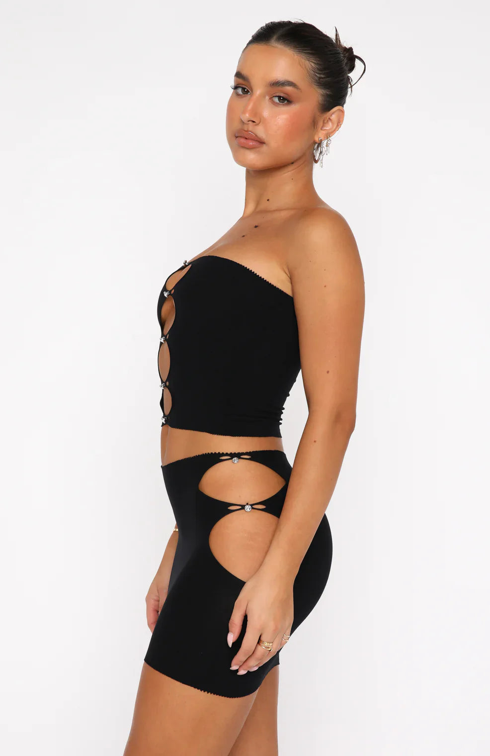 Axelbandslšs bandeau halsringning Crop Top i svart
