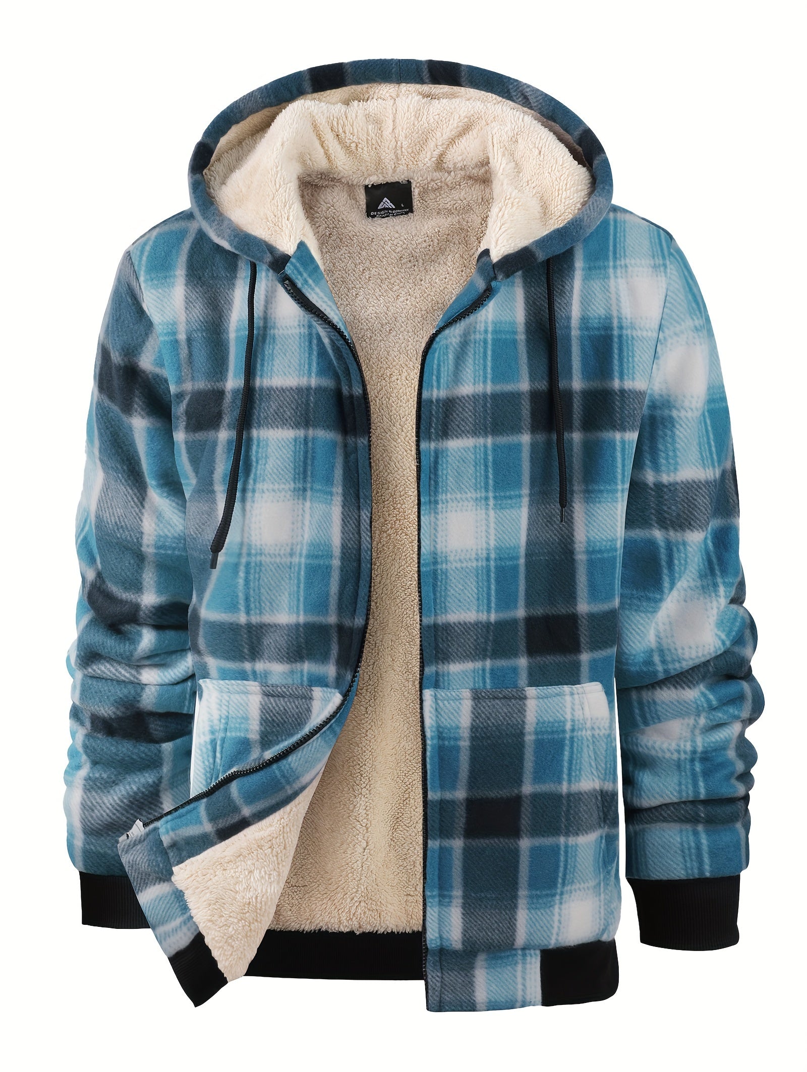 Huvtröja i retro fleece med rutigt mönster