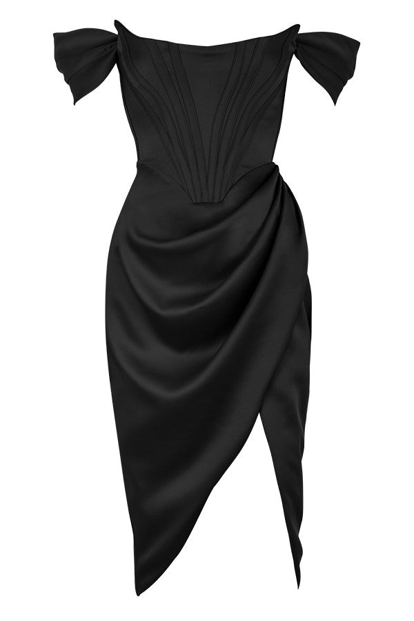 Off shoulder klänning i satin
