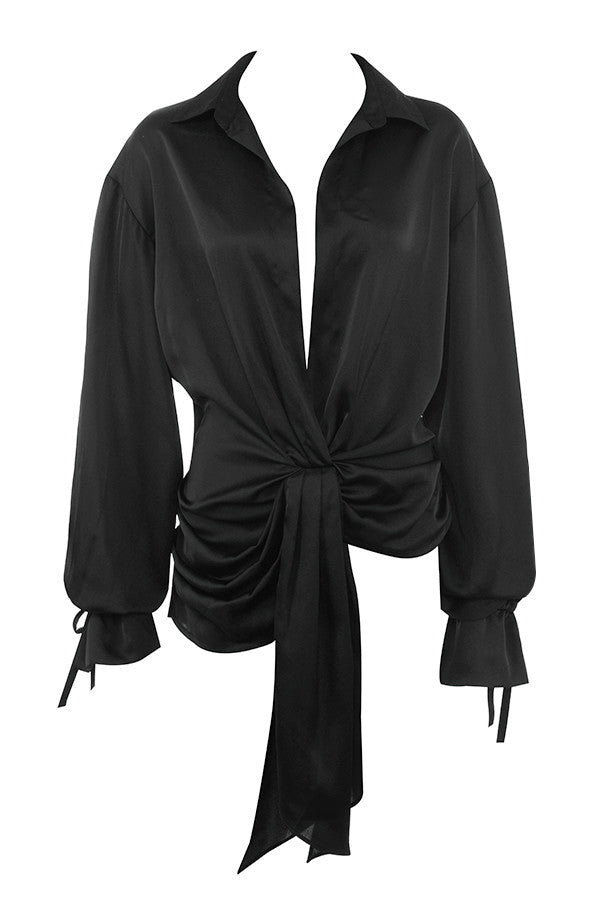 Svart draperad skjorta i satin