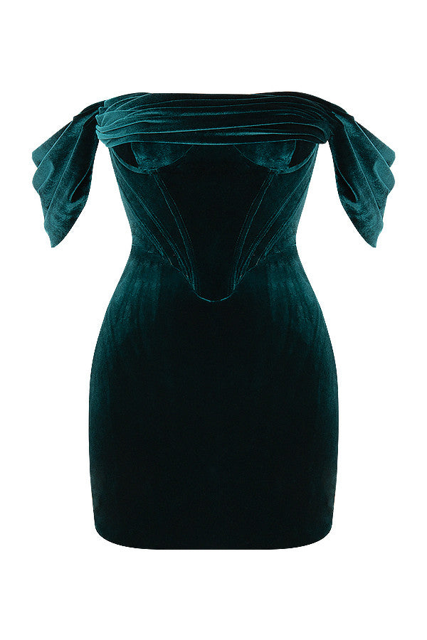 Smaragdgrön off shoulder miniklänning