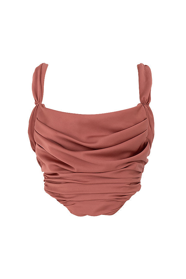 Rose satin draperad korsett med draperad halsringning