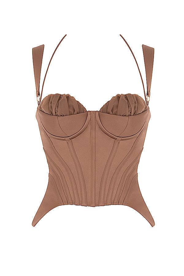 Peplum-korsett i toffee satin