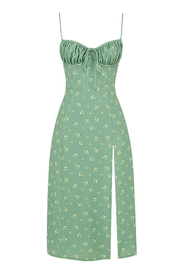 Blommig bustier midiklänning