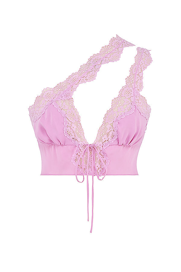 Rosa luftig cropped topp med maxikjol med spetskant