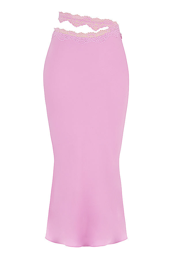 Rosa luftig cropped topp med maxikjol med spetskant