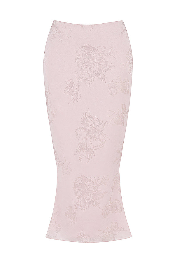 Rosa blommig satin longline korsett med midikjol