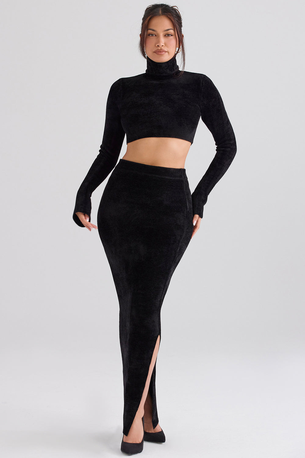 Chenille crop top med maxikjol
