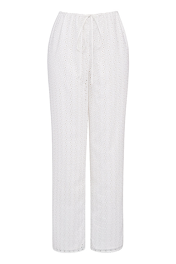 Vit broderie anglais bralette topp med byxor