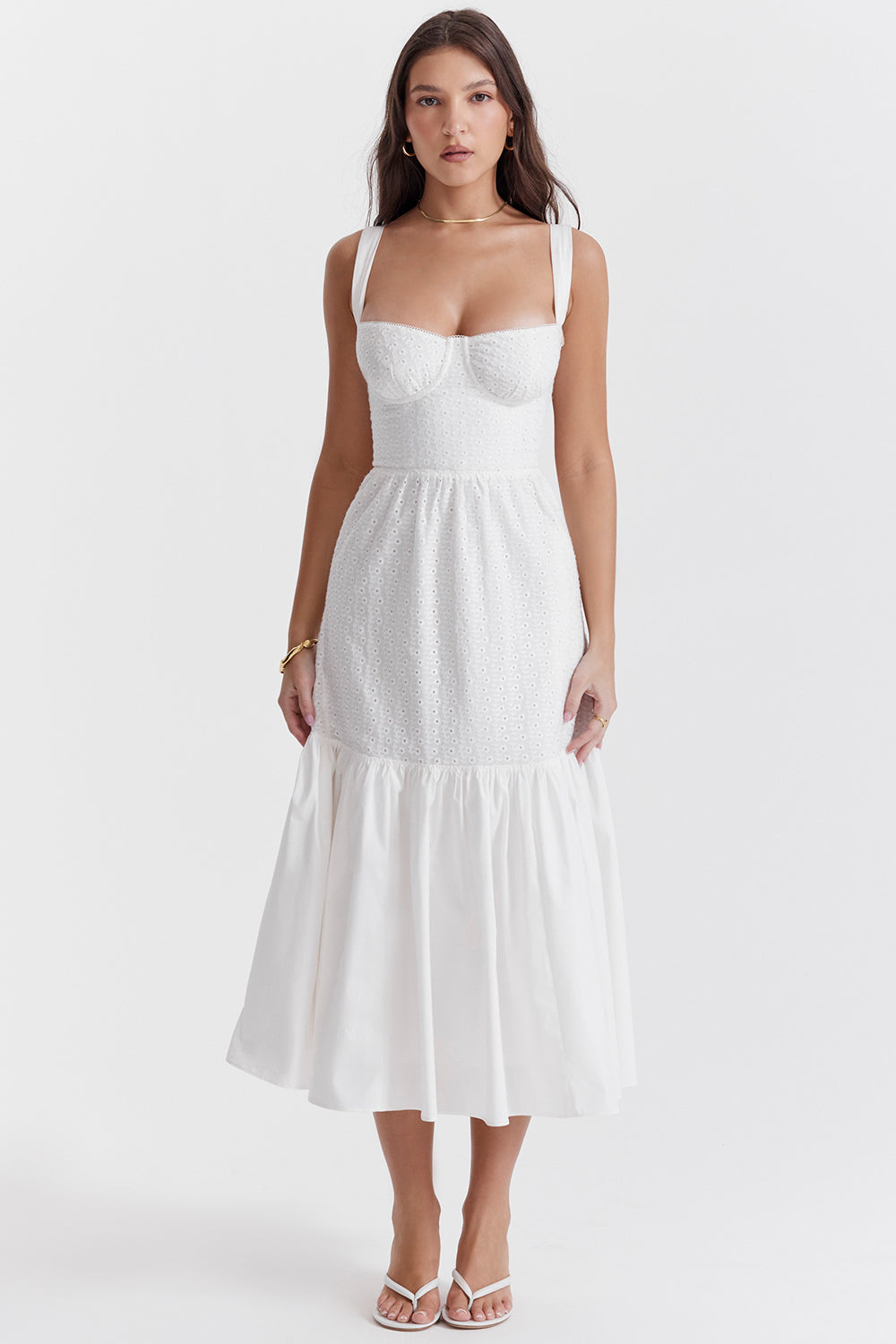 Vit midi solklänning frå n Broderie Anglaise