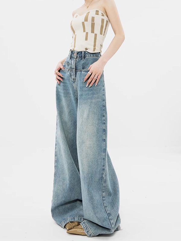 Högmidjade jeans med vida ben