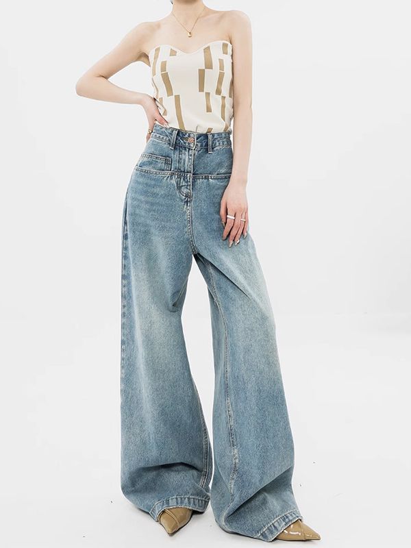 Högmidjade jeans med vida ben