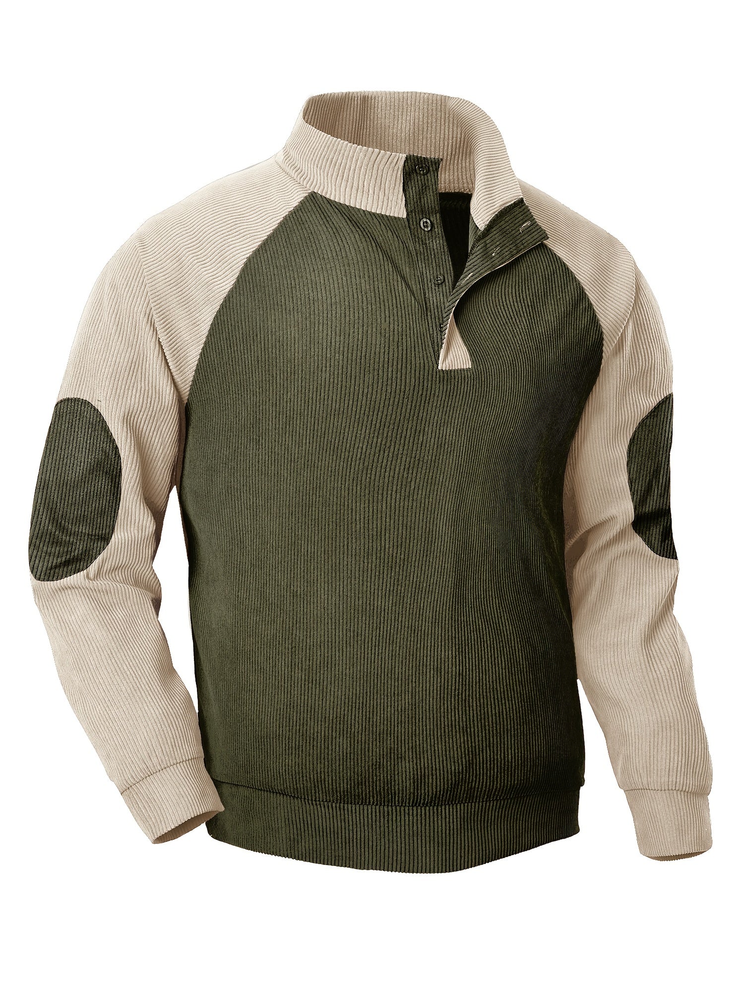 Ribbstickad vintage Henley skjorta med lå nga ärmar och stå krage