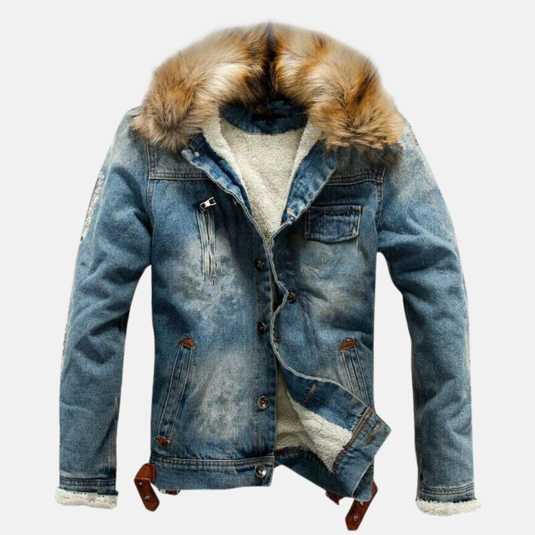 Jeansjacka med pälskrage