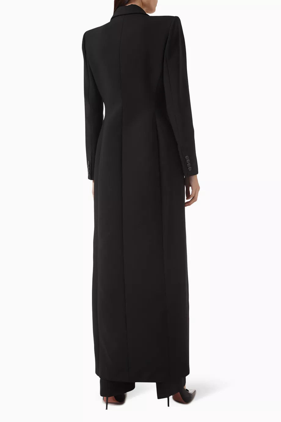 Enkelknäppt svart kappa i ullblandning