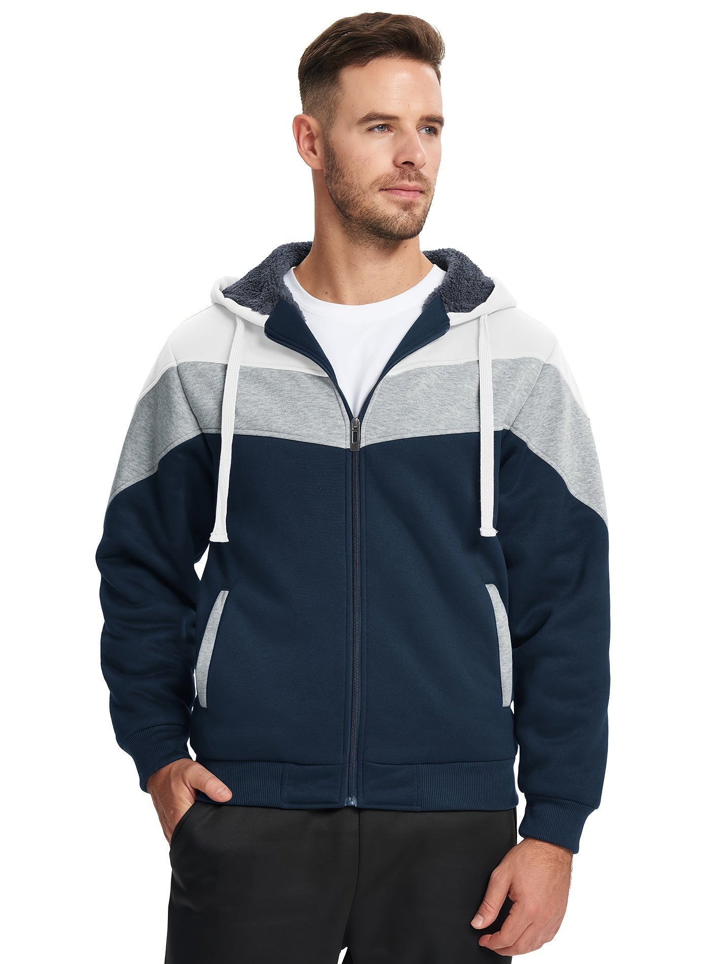 Må ngsidig päls hoodie för män
