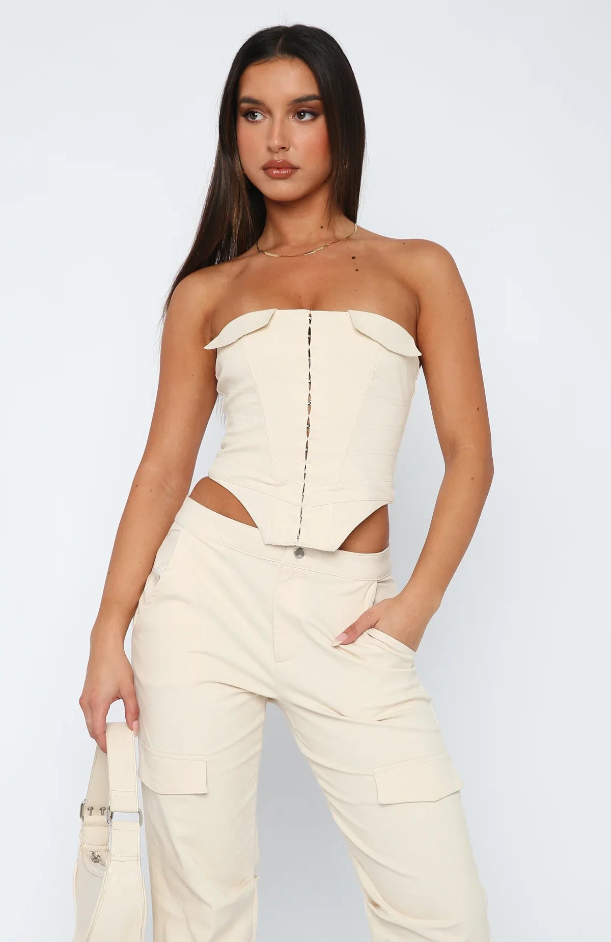 Bustier med dragkedja i Beige
