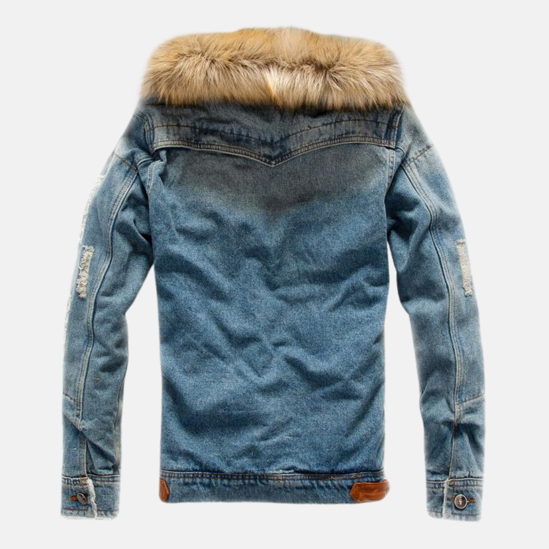 Jeansjacka med pälskrage