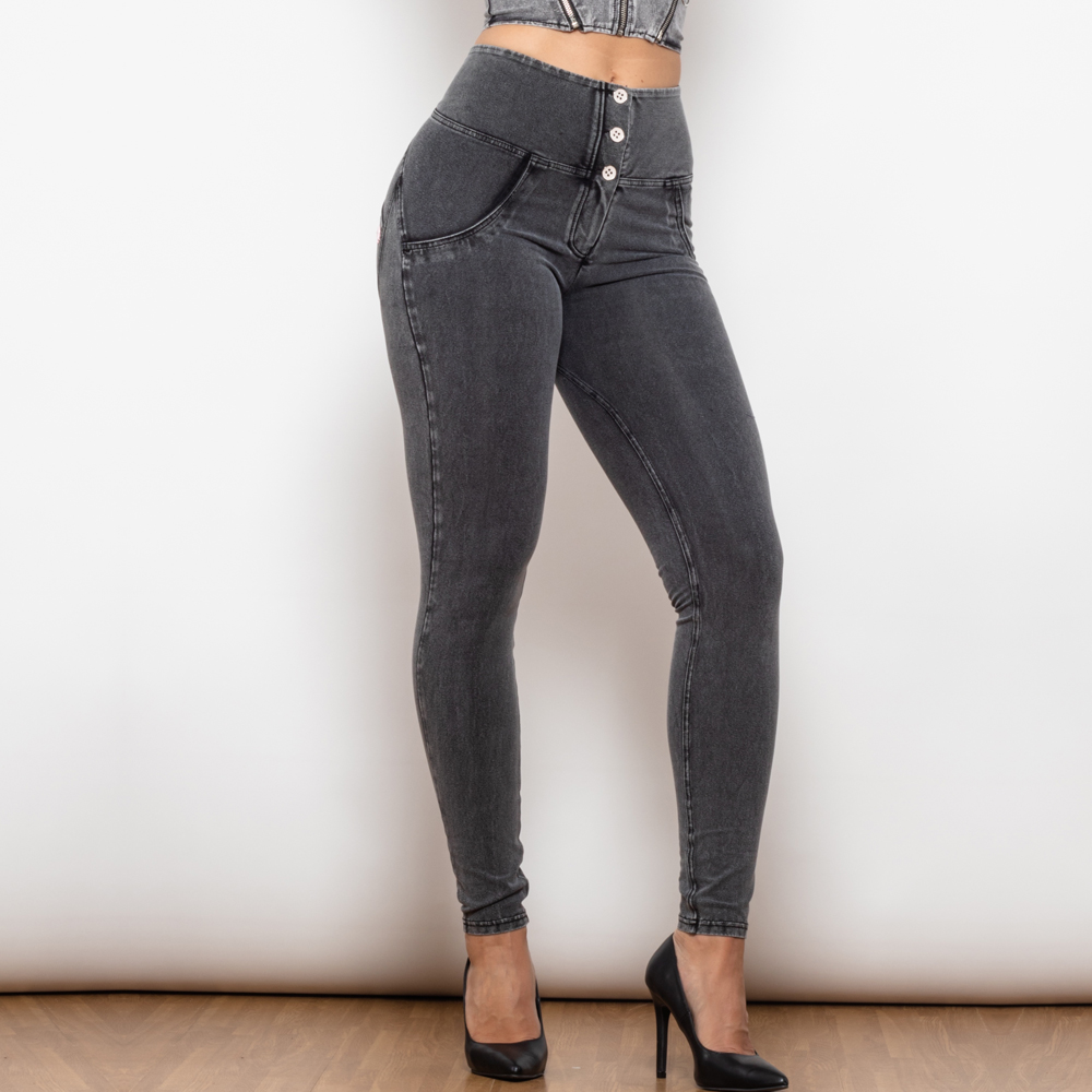 Grå  tighta jeans med hög midja
