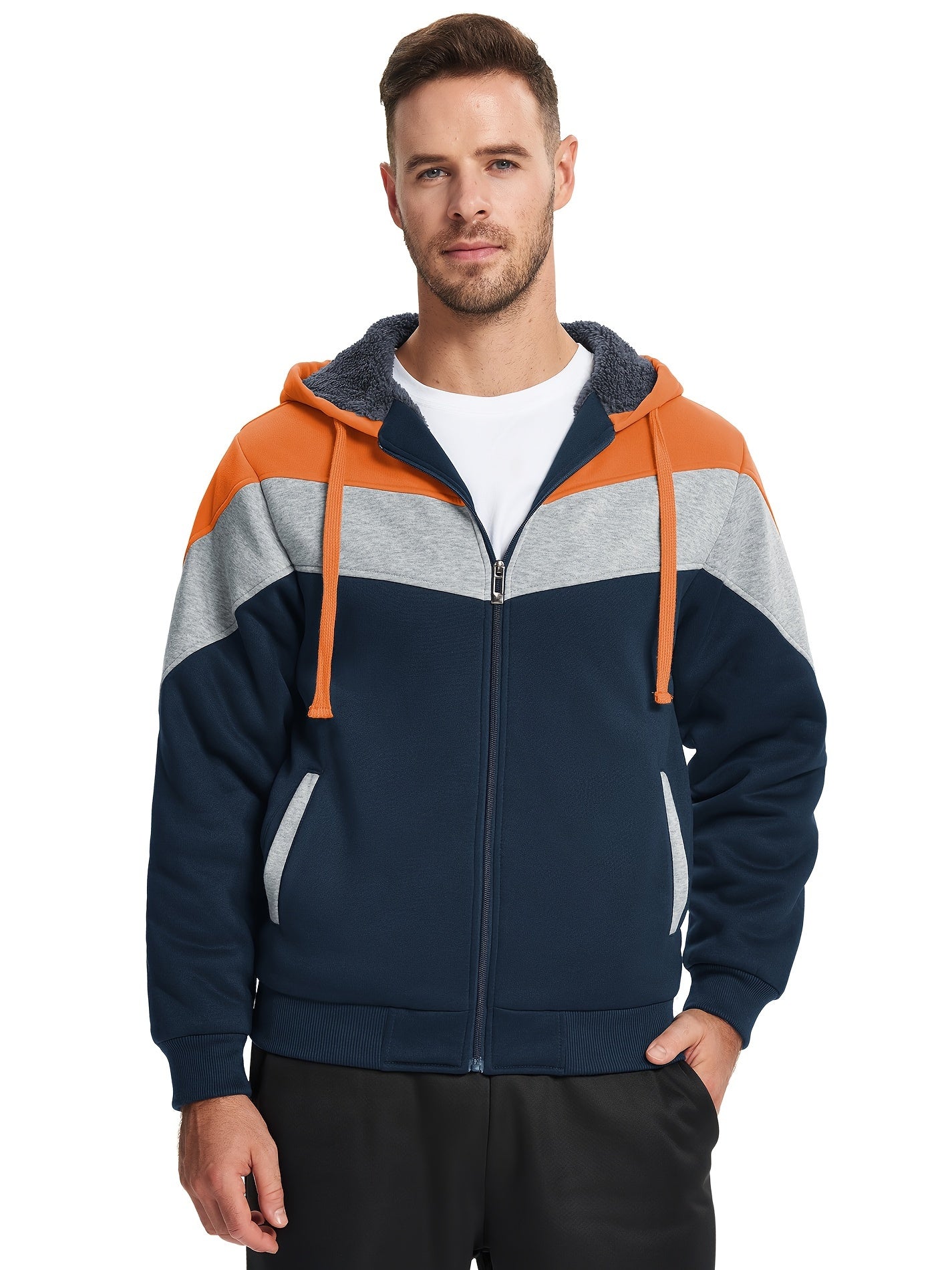 Må ngsidig päls hoodie för män