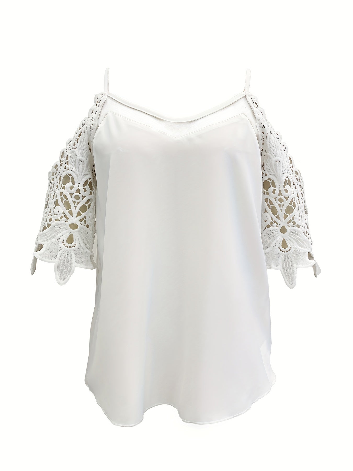Off shoulder blus med spetsärmar