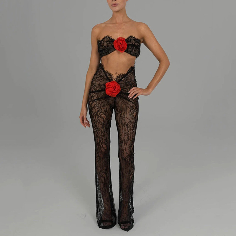 Transparent jumpsuit med spetsringning