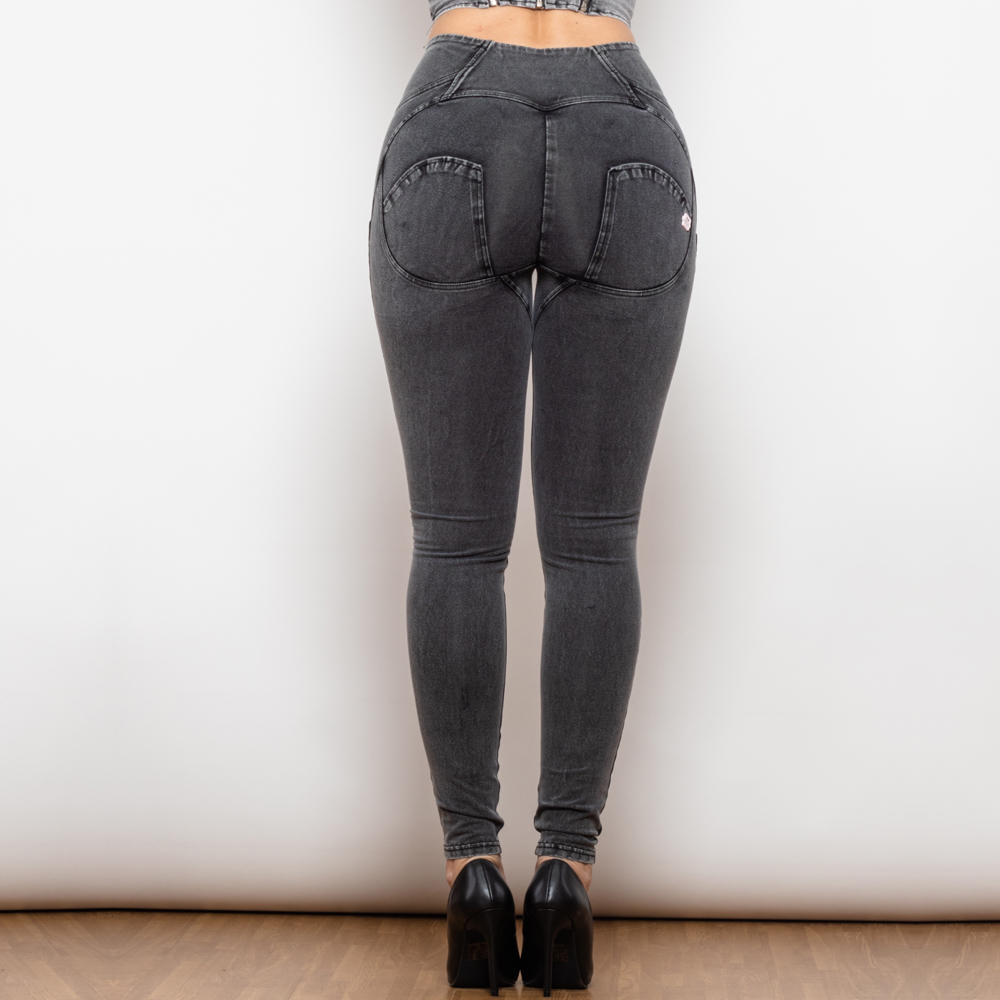 Grå  tighta jeans med hög midja