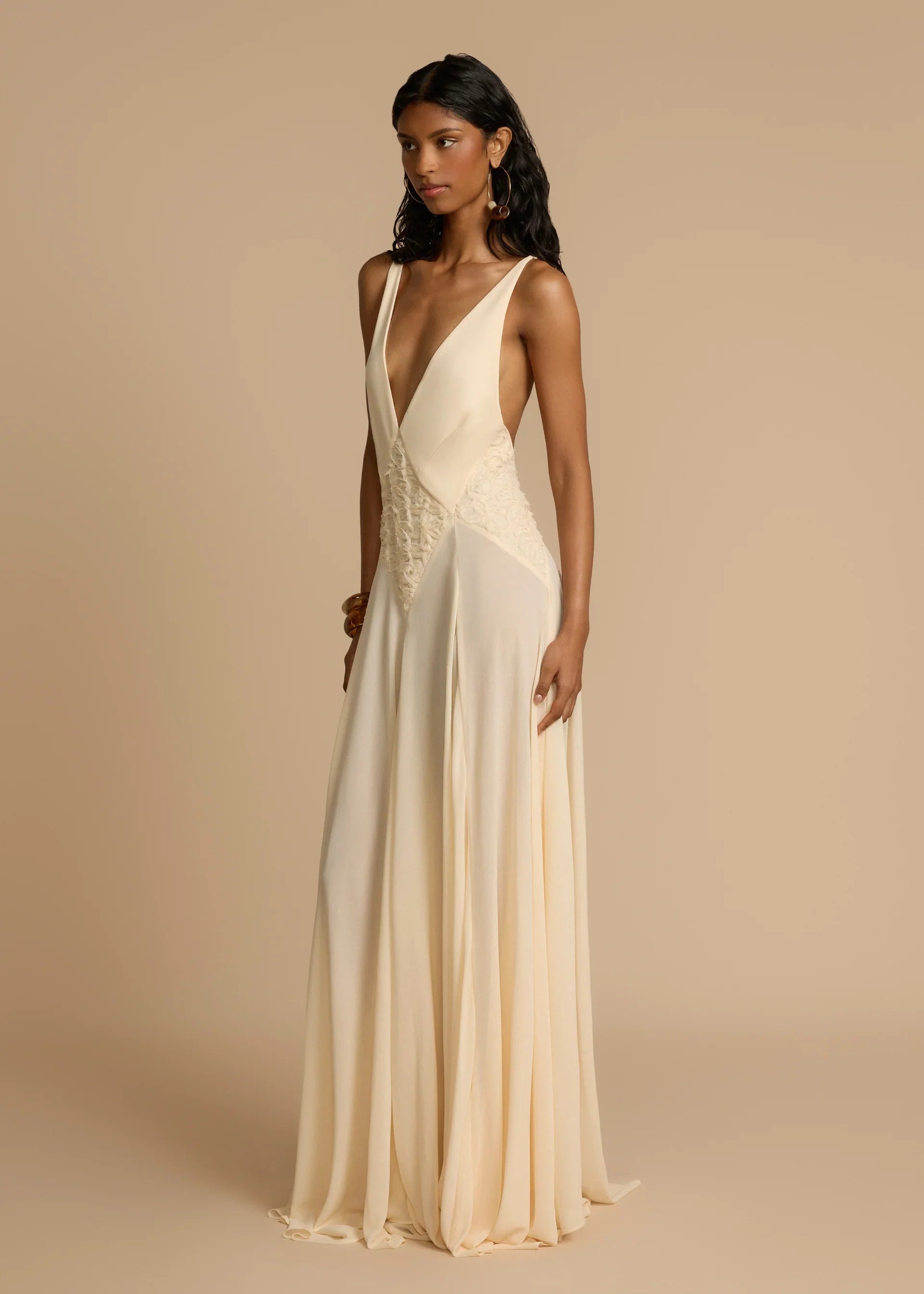 Ihåliga Sömmar Spets Sling Färg Maxiklänning