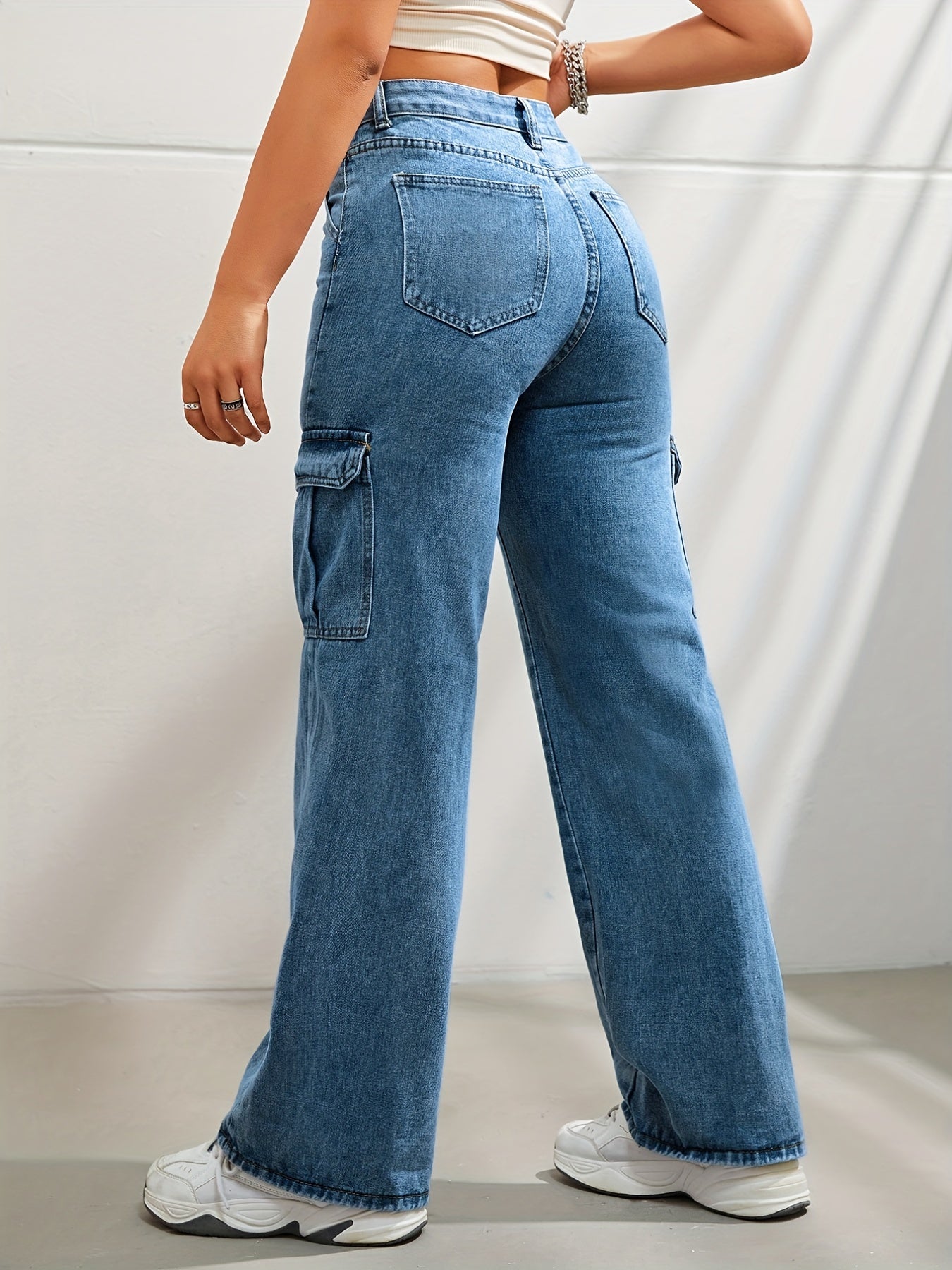 Cargobyxor i jeans med hög midja